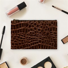 Leather Look & Skins Brown Crocodile Cosmetic Bag (Medium) from ArtsNow.com Front