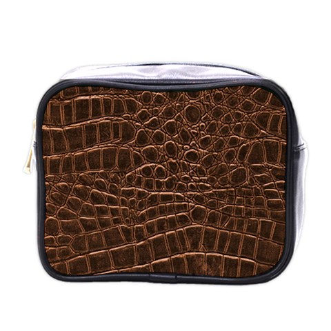 Leather Look & Skins Brown Crocodile Mini Toiletries Bag (One Side) from ArtsNow.com Front