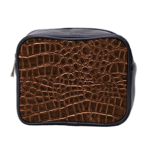 Leather Look & Skins Brown Crocodile Mini Toiletries Bag (Two Sides) from ArtsNow.com Front