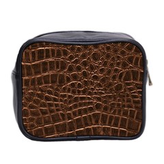 Leather Look & Skins Brown Crocodile Mini Toiletries Bag (Two Sides) from ArtsNow.com Back