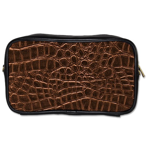 Leather Look & Skins Brown Crocodile Toiletries Bag (One Side) from ArtsNow.com Front