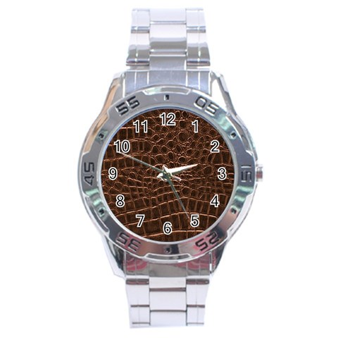 Leather Look & Skins Brown Crocodile Stainless Steel Analogue Men’s Watch from ArtsNow.com Front